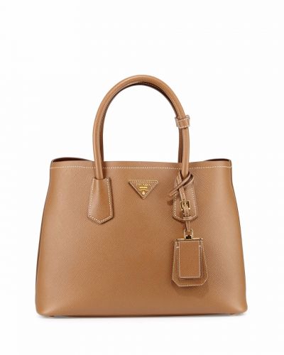 2020 New Elegant and Fashionable Leather Prada Double Tan Color Woman Copy Tote Bag For Sale