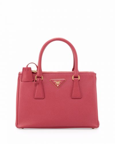Stylish Fuschia Prada Galleria Tote Bags Pink Double Leather Handle Gold Hardware Women's Replica