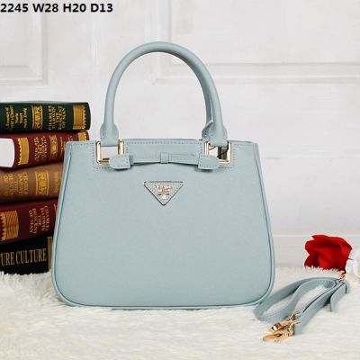Prada Galleria Light Blue Rolled Top Handle Leather Tote Bags Gold Plated Hardware Online Sale