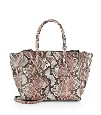 Replica Prada Etiquette Women's Pink Small Python Leather Shopper Tote Bags Rolled Handles Removable Shoulder Strap  