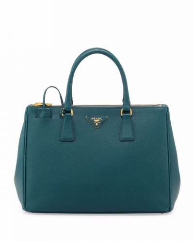Sea Green Prada Galleria Leather Tote Bags Unique Trimming Gold Hardware Winter New Ladies Replica