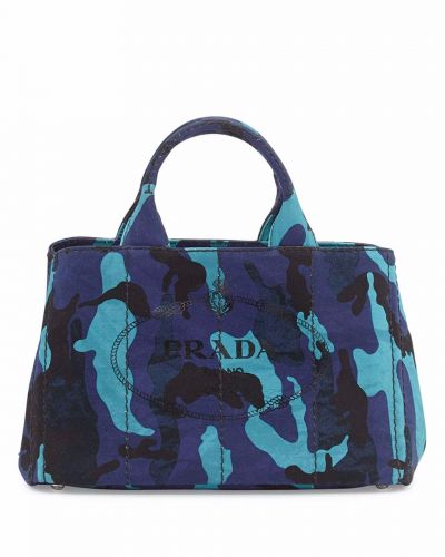 Royal Blue Prada Canvas Camouflage Tote Bags Short Rounded Handles Black Font Logo Hot Selling Replica