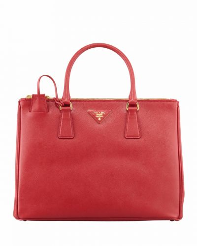 Red Leather Prada Galleria Tote Bags Compact Size Gold Hardware Triangle Logo Perfect Quality Online Sale