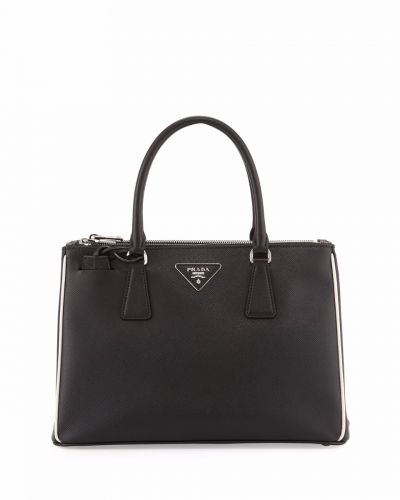Cheapest Prada Galleria Black Leather Silver Hardware Big Pocket Handbag High Quality On Sale Replica 