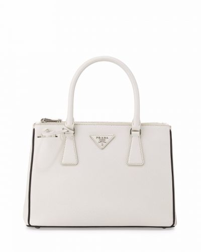 Office Style Prada Hot Selling Medium Galleria White Leather Handbags White&Chalk Black For Career Women 