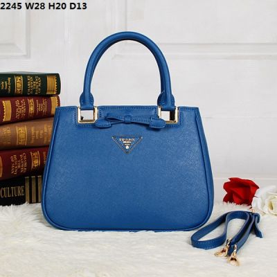 Prada Galleria Blue Top Leather Handle Tote Bags Gold Hardware Removable Shoulder Strap Button Closure