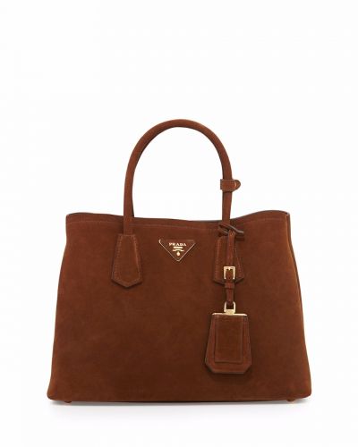 New Style Prada Double Tote Bags Dark Brown Leather Gold Plated Hardware Square Button Selling Replica