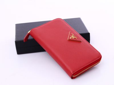 Bright Red Seasons Prada Vernice Leather Zipped Around Long Wallet Gold Hardware Womens Hot Selling Replica