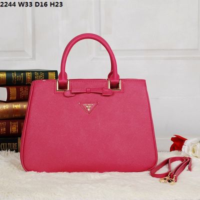 Peach Prada Galleria Leather Tote Bags Zip Compartments Rolled Top Handles Gold Hardware Flat Bottom 