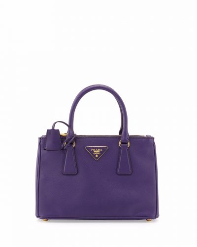 Purple Leather Prada Galleria Medium Tote Bags Gold Hardware Dual Rolled Top Handles Sell