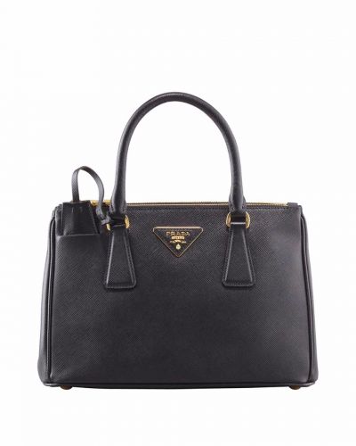 Prada Medium Galleria Double Zip Tote Bags Black Leather High Quality Ladies For Sale