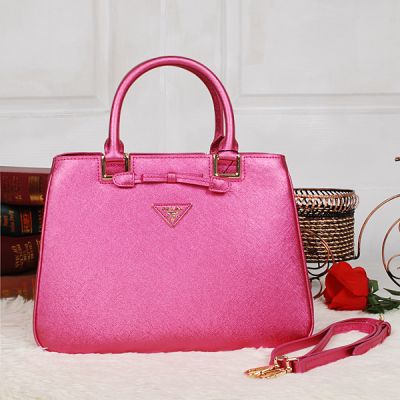 2020 New Style Prada Galleria Fluorescent Peach Leather Medium Tote Bags Gold Plated Hardware Delicate Trimming