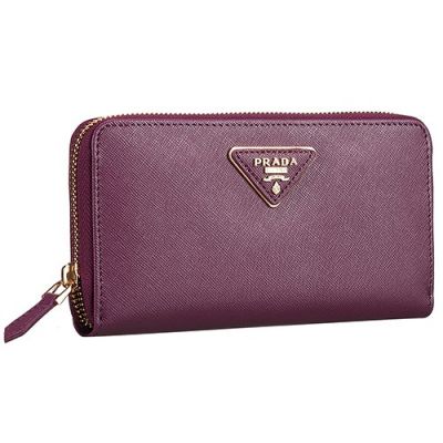 AAA Quality Purple Leather Prada Vernice Wallet Leather Triangle Logo  Zipper Around Closure Leather Trimming   