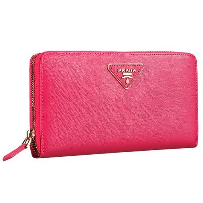 Vogue New Rose Leather Prada Vernice Clutch Wallet Leather Triangle Logo Gold Hardware Free Delivery  