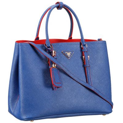 Prada Double Autumn New Blue Leather City Bags Open Style Closure Removable Adjustable Shoulder Strap
