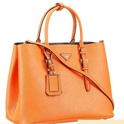 Fashion Prada Double Fake Tote Bag Orange Calf Leather Rounded top handles Good Price Hot Selling