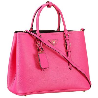 Prada Double Pink Leather City Bags Delicate Leather Trimming Triangle Logo Flat Bottom Womens Hot Selling Replica