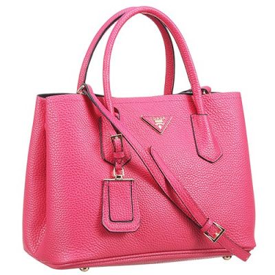 New Peach Grainy Leather Prada Double Tote Bags Double Rounded Top Handle Free Shipping 